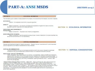 PART-A: ANSI MSDS                       (SECTION 12-13 )




                    SECTION 12 : ECOLOGICAL INFORMATION




                    SECTION 13 : DISPOSAL CONSIDERATIONS
 