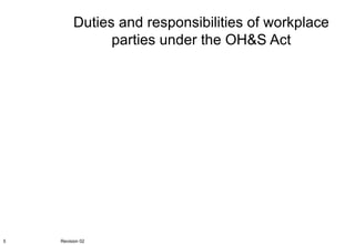 Duties and responsibilities of workplace parties under the OH&S Act Revision 02 