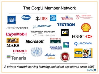 The CorpU Member Network




A private network serving learning and talent executives since 1997
 