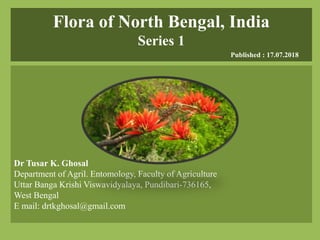 Flora of North Bengal, India
Series 1
Published : 17.07.2018
Dr Tusar K. Ghosal
Department of Agril. Entomology, Faculty of Agriculture
Uttar Banga Krishi Viswavidyalaya, Pundibari-736165,
West Bengal
E mail: drtkghosal@gmail.com
 