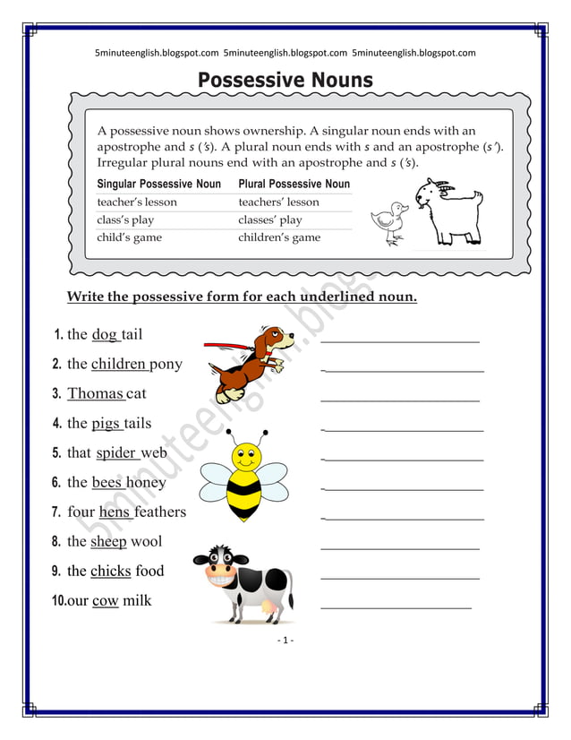 Possessive Nouns Worksheet With Answers Pdf