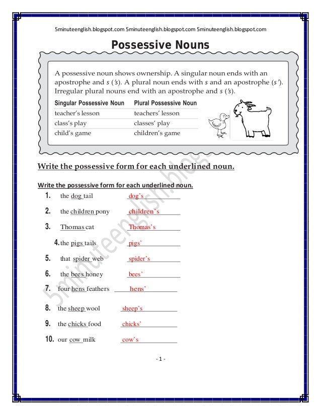 Plural Possessive Nouns Worksheets : Possessive Nouns Worksheets ...