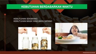 KEBUTUHAN SEKARANG
KEBUTUHAN MASA YANG AKAN DATANG
KEBUTUHAN BERDASARKAN WAKTU
PENDIDIKAN EKONOMI
 