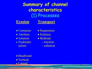 Summary of channel characteristics (1) Processes 