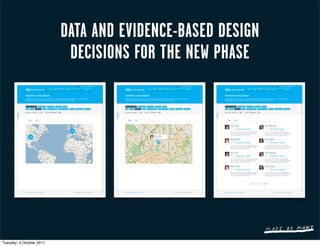 DATA AND EVIDENCE-BASED DESIGN
                           DECISIONS FOR THE NEW PHASE




Tuesday, 4 October 2011
 