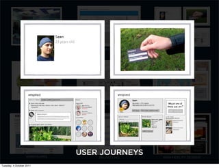 COOL WALLS          USER CASES            USER JOURNEYS




                SERVICE MODELS     BRAINSTORM SKETCHING         SKETCHES




                   WIREFRAMES
                                 USER JOURNEYS            HIGH FIDELITY DESIGNS
                                       PROTOTYPES

Tuesday, 4 October 2011
 