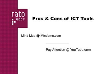 Pros & Cons of ICT Tools


Mind Map @ Mindomo.com



             Pay Attention @ YouTube.com
 