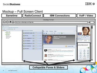 Mockup – Full Screen Client 
Sametime RadioConnect IBM Connections VoIP / Video 
39 © 2013 IBM Corporation 
Collapsible Panes & Sliders 
 