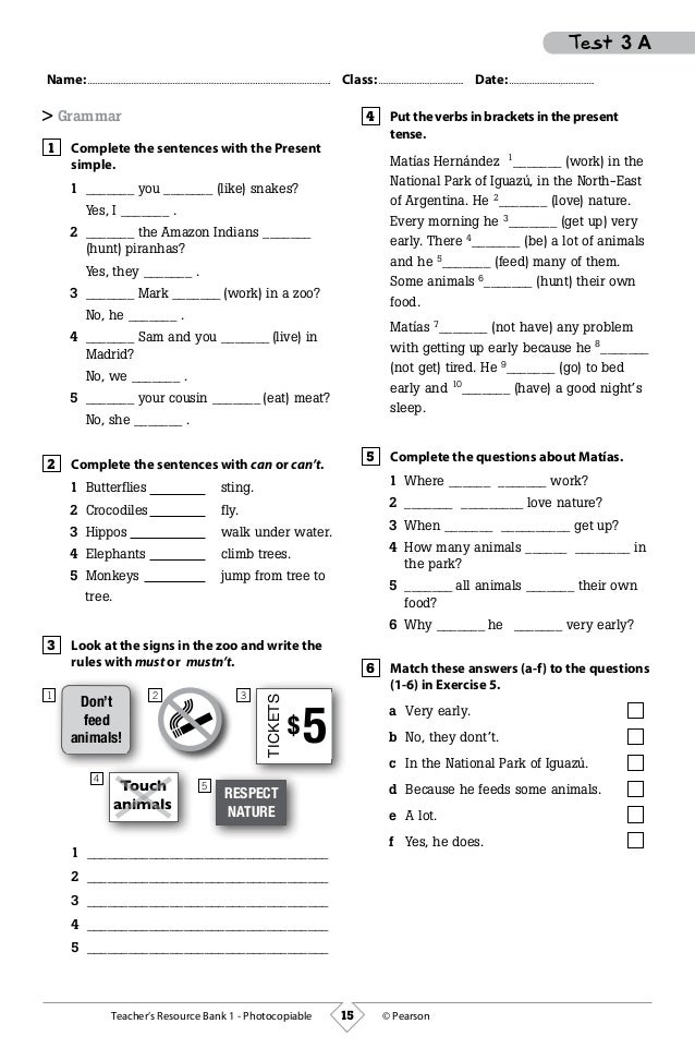 What's Up 1 Test 3 (versions a & b)