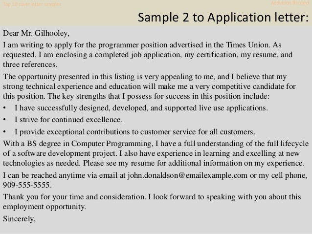 Top 10 Activision Blizzard Cover Letter Samples
