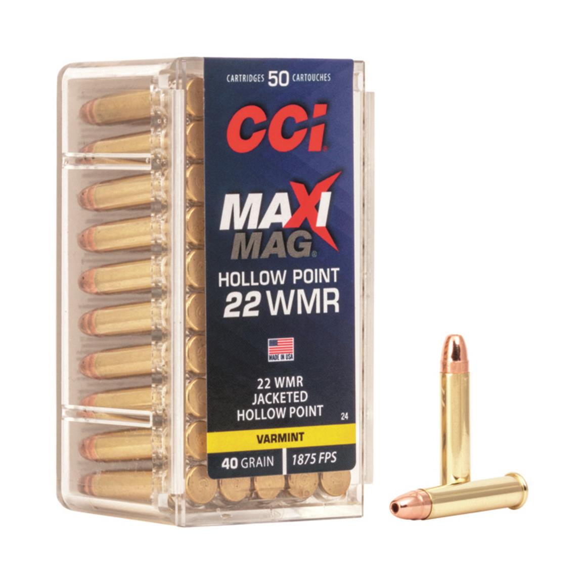 CCI Maxi-Mag, .22 Magnum, HP, 40 Grain, 50 Rounds - 10588, .22 Magnum ...