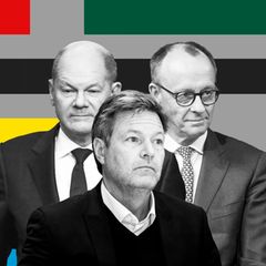 Die Politiker Habeck, Merz und Scholz in einer grafischen Anmutung