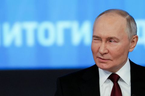 Der russische Präsident Wladimir Putin spricht während seiner jährlichen Pressekonferenz und Fernsehsprechstunde