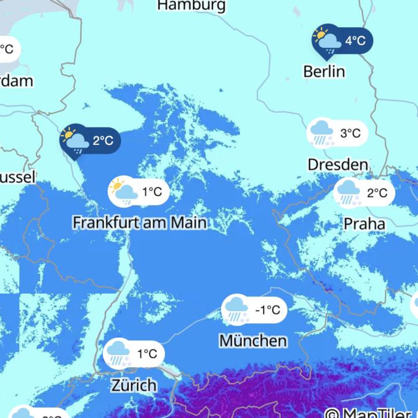 Weiße Weihnacht Wetterkarte