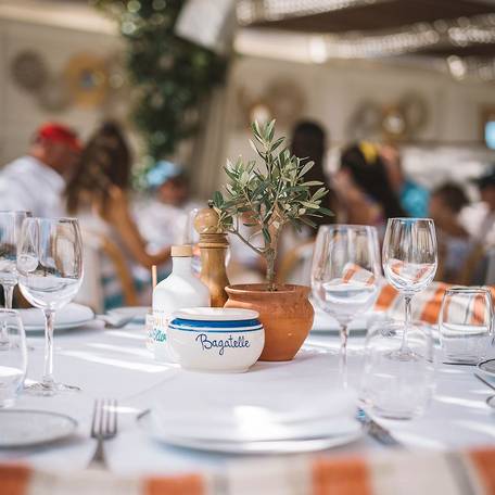 A table prepared for a meal at Bagatelle St Tropez