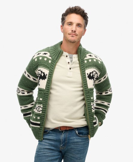 Chunky Knit Patterned Zip Through Cardigan