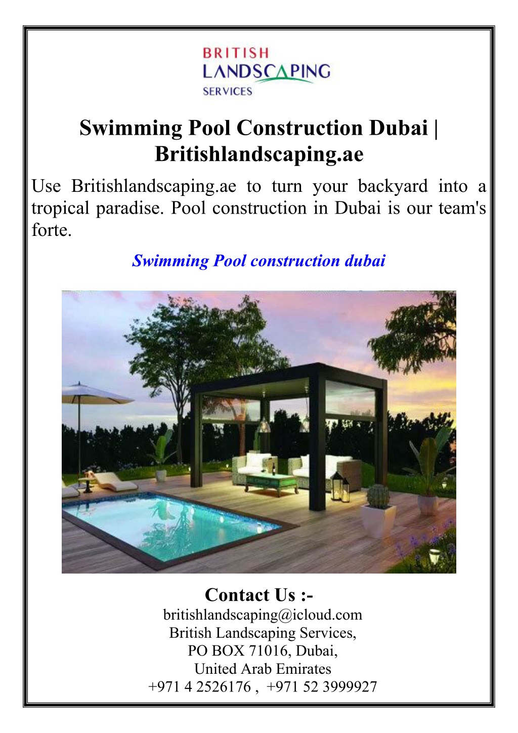 PPT - Swimming Pool Construction Dubai | Britishlandscaping.ae ...