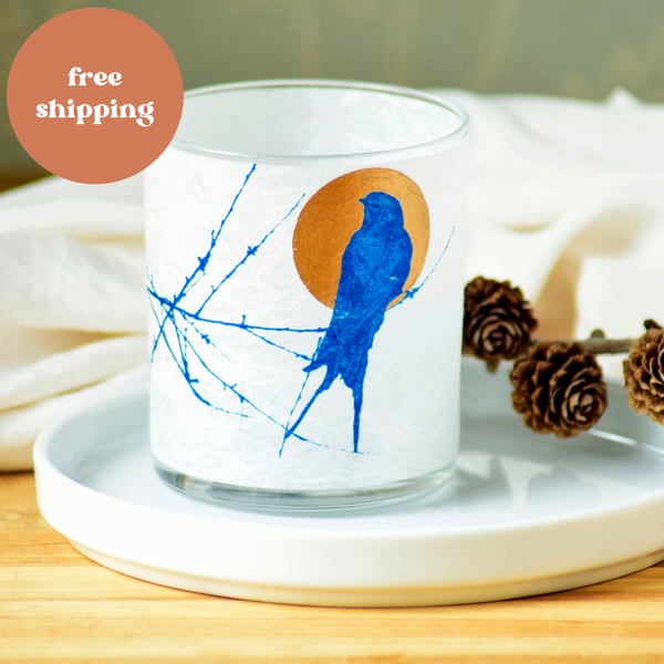 Gold Collection Swallow Cyanotype candle holder, teacher gift, Diwali