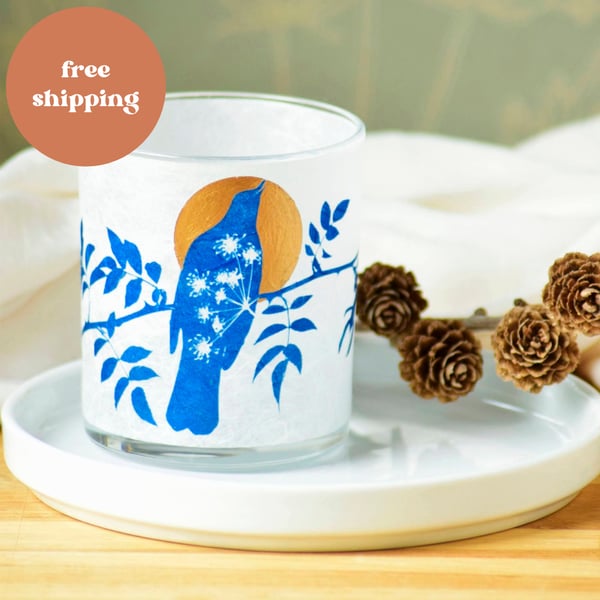 Gold Collection Blackbird Cyanotype Candle holder, teacher gift