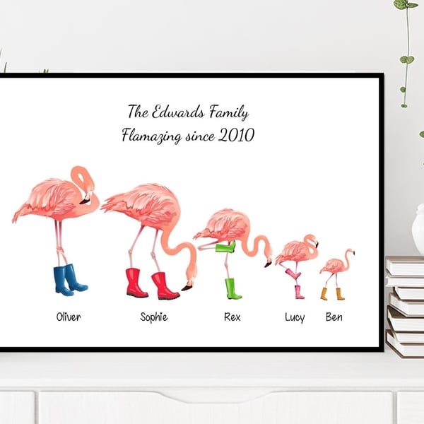 Flamingo Family Name Print, Personalised for family and friends