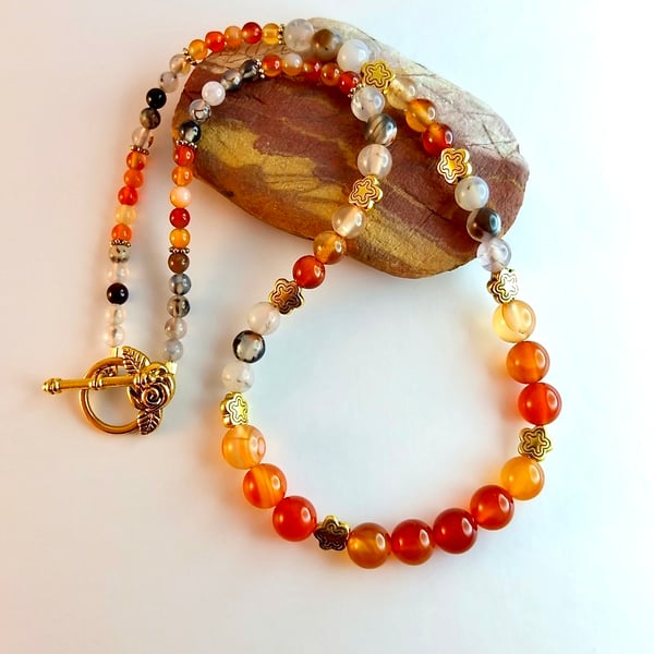 Carnelian And Dragon Vein Agate Necklace - Handmade In Devon - Free UK P&P