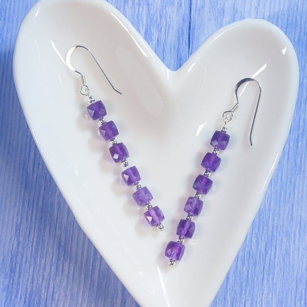 Beautiful Amethyst earrings faceted cubes 