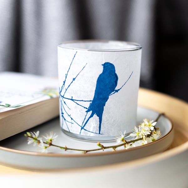 Delicate Swallow Cyanotype Tea light Holder, garden birds