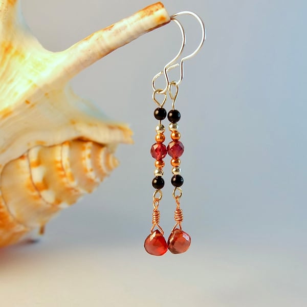 Garnet & Onyx Earrings, January Birthstone, Anniversary, Birthday, Gift For Her