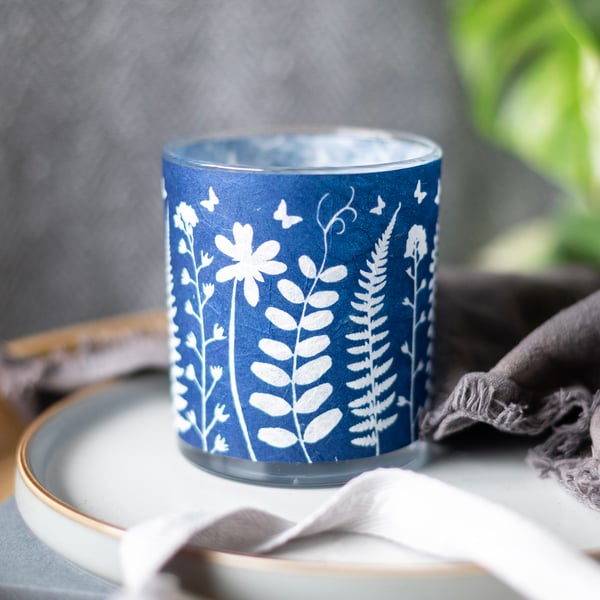 Spring Hedgerow Blue Cyanotype tea light holder, teacher gift