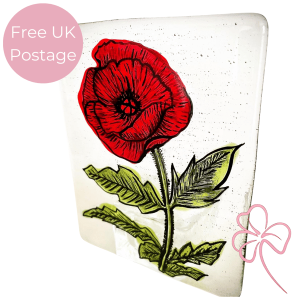 Fused Glass Painted Poppy Candle Holder