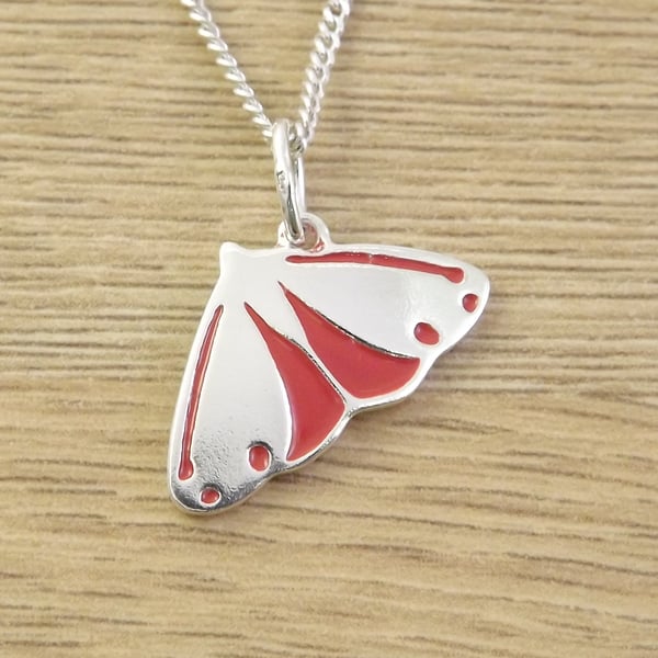 Cinnabar moth pendant, handmade from sterling silver