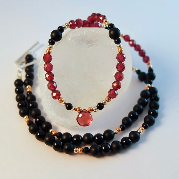 Garnet & Onyx Necklace, January Birthstone, Anniversary, Birthday, Gift For Her