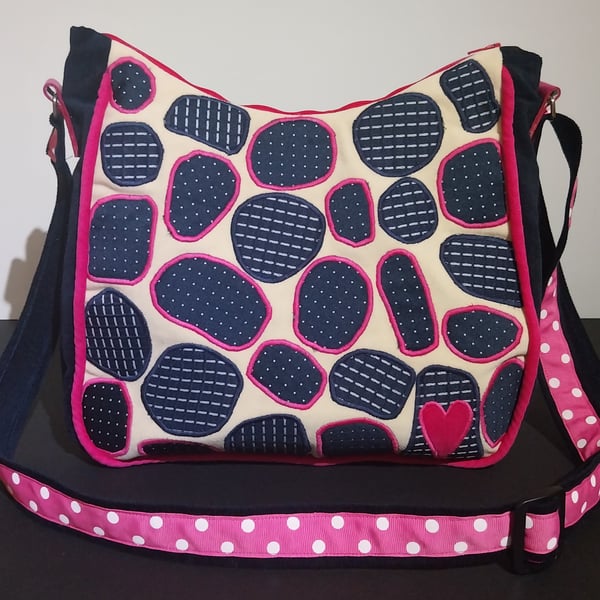 Dots and Dashes Navy and Pink Handbag 