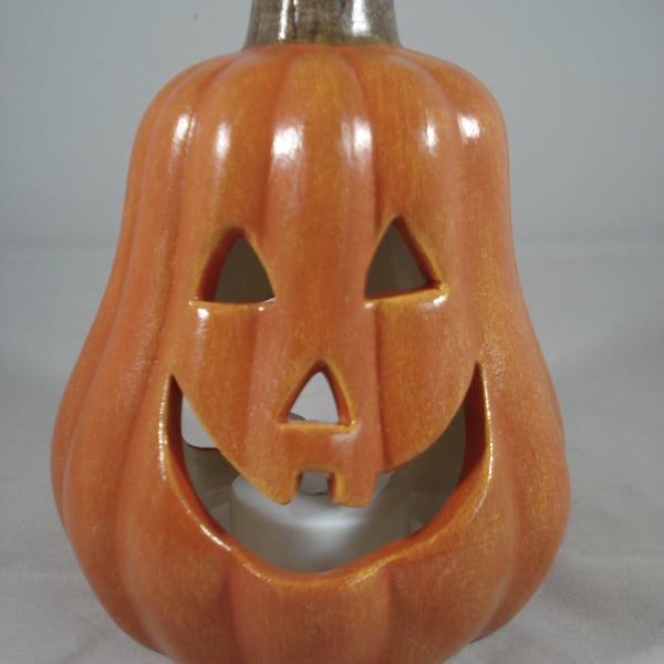 Ceramic Halloween Orange Pumpkin Candle Tea Light Holder Ornament Decoration.