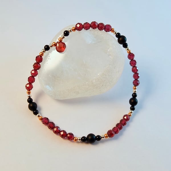 Garnet & Onyx Bracelet, January Birthstone, Anniversary, Birthday, Gift For Her