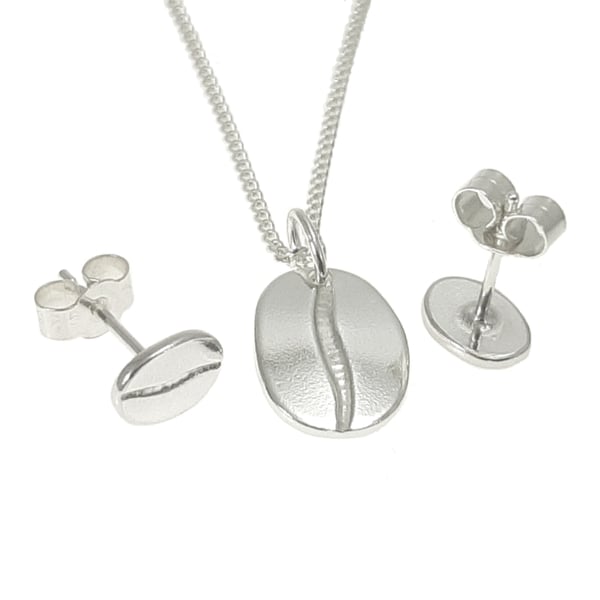 Coffee bean jewellery set, handmade from sterling silver