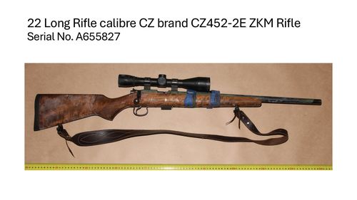 The CZ 452-2E .22 calibre bolt-action rifle used by Stacey Train to fire at police vehicles in Wieambilla.