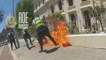 WA Police officer suffers minor burns as man lights firebomb during arrest