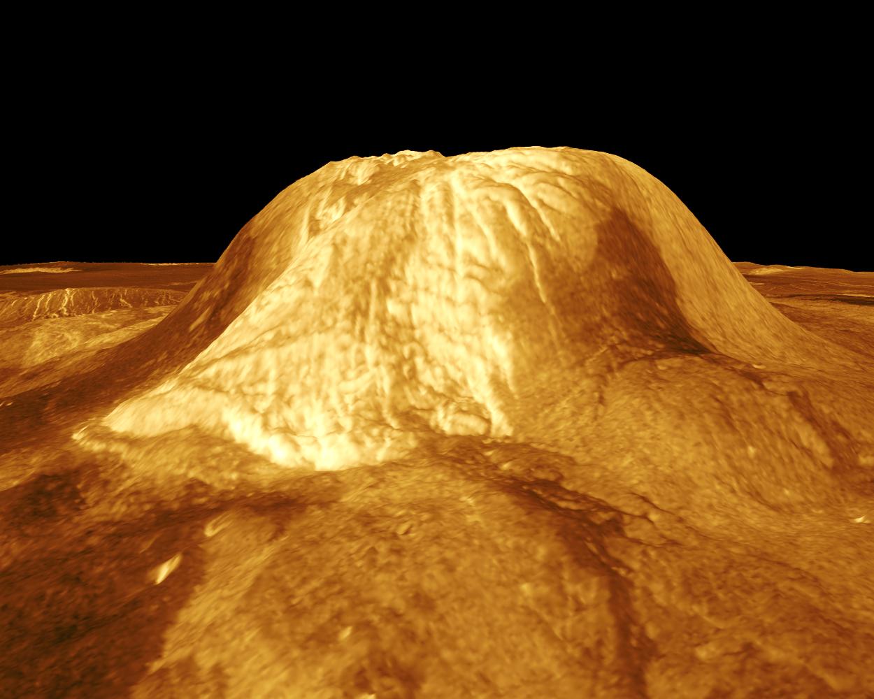 Gula Mons is displayed in this computer-simulated view from NASA Magellan spacecraft of the surface of Venus.