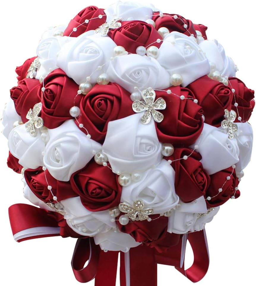 Handmade Dark Red Bridal Bouquet Silk Bouquet For | Ubuy India