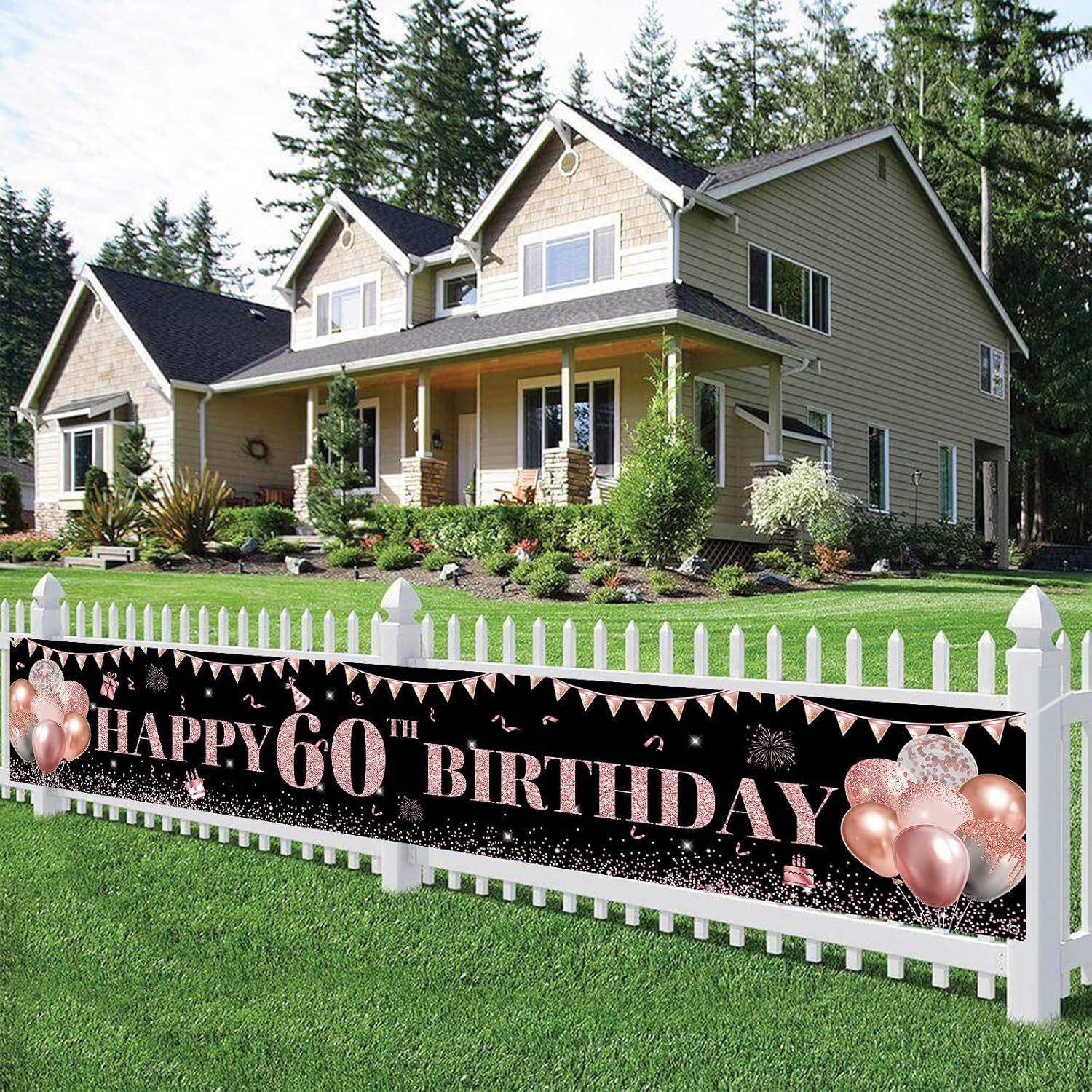 Buy Large Happy 60th Birthday Banner Black and Rose Gold Yard Sign ...