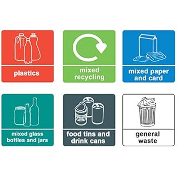 Mixed Pack of 8 Multi Recycling Bin Sticker-Self Adhesive Bin Labels ...