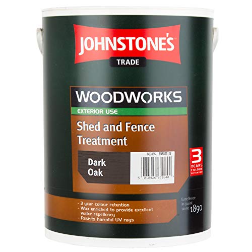 5 LTR JOHNSTONE&#039;S WOODWORKS SHED &amp; FENCE QUICK DRY WOODSTAIN DARK OAK