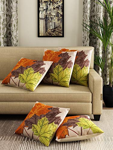 ROMEE Floral Decorative Multicolor Jute Cushion/Pillow Covers for Sofa Pack of 5 (16 X 16 Inches)