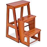 Maxmass 3-Tier Step Stool, Folding Ladder Stool, Foot Stools Ladder Flower Shelf Portable Wooden Stepladder for Kids Adults, 