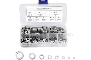 Serplex® 360Pcs 304 Stainless Steel Flat Washers for Screws Bolts, Fender Washers Assortment Set, Assorted Hardware Lock Meta