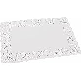 BELLE VOUS 100 Pack White Rectangle Lace Paper Doilies - 36.5 x 26cm / 14.37 x 10.24 inches - Tableware for Cake, Wedding Dec