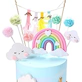 Party Propz Happy Birthday Cake Topper - 9Pcs Rainbow Cloud Cake Topper | Star Cupcake Toppers For Kids, Boys | Unicorn Theme