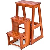 COSTWAY 3 Tier Step Stool for Kids & Adults, Wooden Folding Stepladder Foot Stools Flower Shelf Shoe Bench Hold up to 150kg (