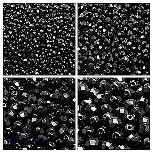 Czech Faceted Glass Beads, Fire-Polished, Round 3 mm, 4 mm, 6 mm, 8 mm, Jet Black. Set 1CFP 002 (3FP001 4FP001 6FP001 8FP001)